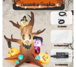 COSTWAY Anniversaire Et Autres Fêtes^ 1,8 M Décoration Gonflable D'Halloween, Arbre Mort Avec Citrouilles, Vampire, Hibou Et Champignons