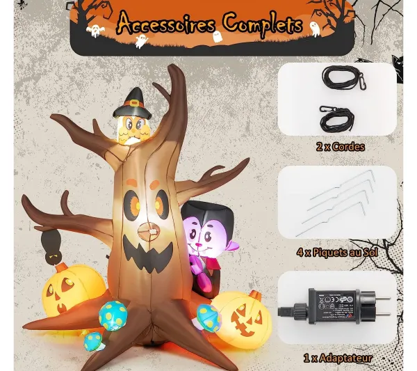 COSTWAY Anniversaire Et Autres Fêtes^ 1,8 M Décoration Gonflable D'Halloween, Arbre Mort Avec Citrouilles, Vampire, Hibou Et Champignons