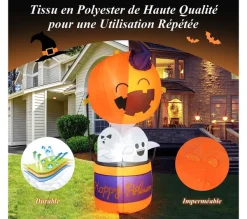 COSTWAY Anniversaire Et Autres Fêtes^ 1,8 M Décoration Gonflable D'Halloween, Fant Me Et Montgolfiere Citrouille, Avec Gonfleur Tanche