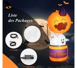 COSTWAY Anniversaire Et Autres Fêtes^ 1,8 M Décoration Gonflable D'Halloween, Fant Me Et Montgolfiere Citrouille, Avec Gonfleur Tanche