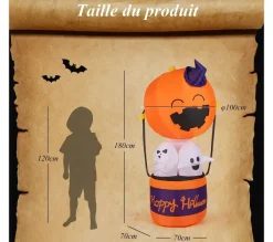 COSTWAY Anniversaire Et Autres Fêtes^ 1,8 M Décoration Gonflable D'Halloween, Fant Me Et Montgolfiere Citrouille, Avec Gonfleur Tanche