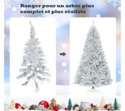 COSTWAY Sapin Et Accessoire^ Arbre De Noël Artificiel 180 Cm Avec 1036 Branches Sapin Argentee Artificile Support Metallique Pour