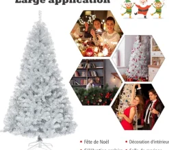 COSTWAY Sapin Et Accessoire^ Arbre De Noël Artificiel 180 Cm Avec 1036 Branches Sapin Argentee Artificile Support Metallique Pour