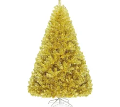 COSTWAY Sapin Et Accessoire^ Arbre De Noël Artificiel 180 Cm Coloris Champagne Dore Traitement Electro-Galvanisation Support Meta