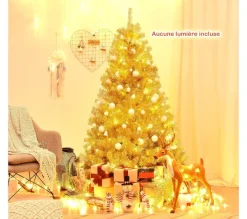 COSTWAY Sapin Et Accessoire^ Arbre De Noël Artificiel 180 Cm Coloris Champagne Dore Traitement Electro-Galvanisation Support Meta