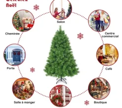 COSTWAY Sapin Et Accessoire^ Arbre De Noël Artificiel 180 Cm Avec 586 Branches Et Support En Fer Sapin De Noël Artificiel