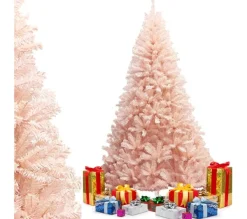 COSTWAY Sapin Et Accessoire^ Arbre De Noël Artificiel 180 Cm Rose Aiguilles En Pvc 617 Branches Support Metallique Solide,Sapin A