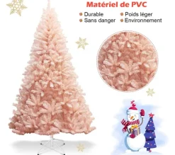 COSTWAY Sapin Et Accessoire^ Arbre De Noël Artificiel 180 Cm Rose Aiguilles En Pvc 617 Branches Support Metallique Solide,Sapin A