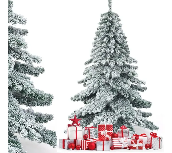 COSTWAY Sapin Et Accessoire^ Arbre De Noël Artificiel Flocons De Neige 180 Cm Avec Charnieres,Support Metallique Pliable Non Lu