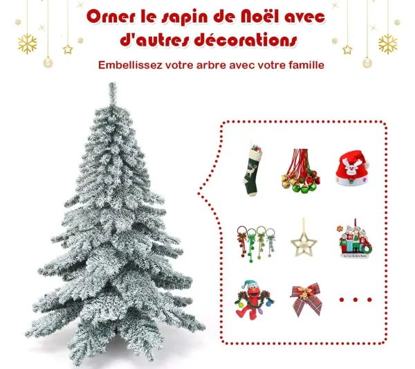 COSTWAY Sapin Et Accessoire^ Arbre De Noël Artificiel Flocons De Neige 180 Cm Avec Charnieres,Support Metallique Pliable Non Lu
