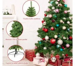 COSTWAY Sapin Et Accessoire^ Arbre De Noël Artificiel 180 Cm Ouverture Automatique Des Branches Avec Support En Metal, 928 Embout