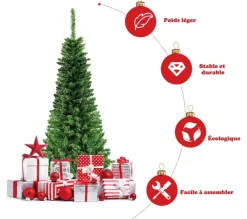 COSTWAY Sapin Et Accessoire^ Arbre De Noël Artificiel 225 Cm Avec 350 Lumieres Led Aiguilles En Pvc 1085 Branches
