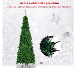 COSTWAY Sapin Et Accessoire^ Arbre De Noël Artificiel 225 Cm Avec 350 Lumieres Led Aiguilles En Pvc 1085 Branches