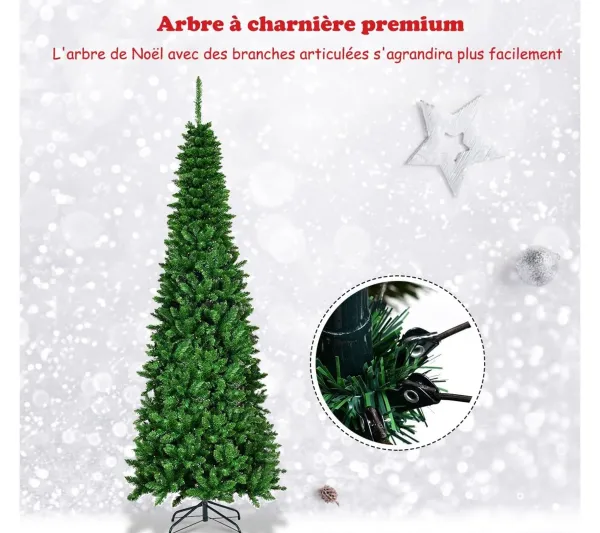 COSTWAY Sapin Et Accessoire^ Arbre De Noël Artificiel 225 Cm Avec 350 Lumieres Led Aiguilles En Pvc 1085 Branches