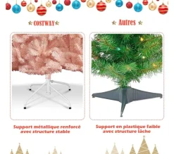 COSTWAY Sapin Et Accessoire^ Arbre De Noël Artificiel 210 Cm Rose Aiguilles En Pvc 937 Branches Support Metallique Solide