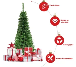 COSTWAY Sapin Et Accessoire^ Arbre De Noël Artificiel Led 200 Cm Avec 250 Lumieres Sapin Artificiel Avec 708 Branches