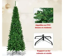 COSTWAY Sapin Et Accessoire^ Arbre De Noël Artificiel Led 200 Cm Avec 250 Lumieres Sapin Artificiel Avec 708 Branches