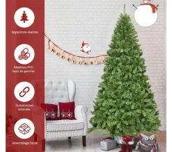 COSTWAY Sapin Et Accessoire^ Arbre De Noël Artificiel 230 Cm Ouverture Automatique Des Branches Avec Support En Metal 1346 Embout