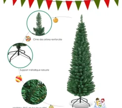 COSTWAY Sapin Et Accessoire^ Arbre De Noël Artificiel 150 Cm Sapin De Noël 220 Branches En Pvc Pour Décoration Avec Support