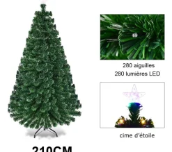 COSTWAY Sapin Et Accessoire^ Arbre De Noël Led 210 Cm Artificiel Sapin Clairage Multicolore