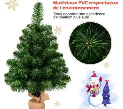 COSTWAY Sapin Et Accessoire^ Arbre De Noël Sapin De Noël Artificiel 60 Cm -67 Branches Avec Feuilles Pvc Support Metallique