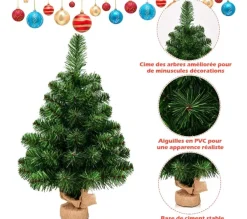 COSTWAY Sapin Et Accessoire^ Arbre De Noël Sapin De Noël Artificiel 60 Cm -67 Branches Avec Feuilles Pvc Support Metallique