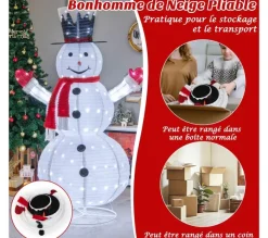 COSTWAY Guirlande Et Boule De Sapin^ Bonhomme De Neige De Noël Artificiel Illumine De 180 Cm, Décoration De Noël Depliable Pre-Eclaire