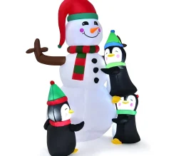 Cheap COSTWAY Bonhomme De Neige Gonflable 1,8M Lumineux A Led Avec 3 Pingouins Sac De Sable Integre 4 Piquets