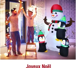 Cheap COSTWAY Bonhomme De Neige Gonflable 1,8M Lumineux A Led Avec 3 Pingouins Sac De Sable Integre 4 Piquets