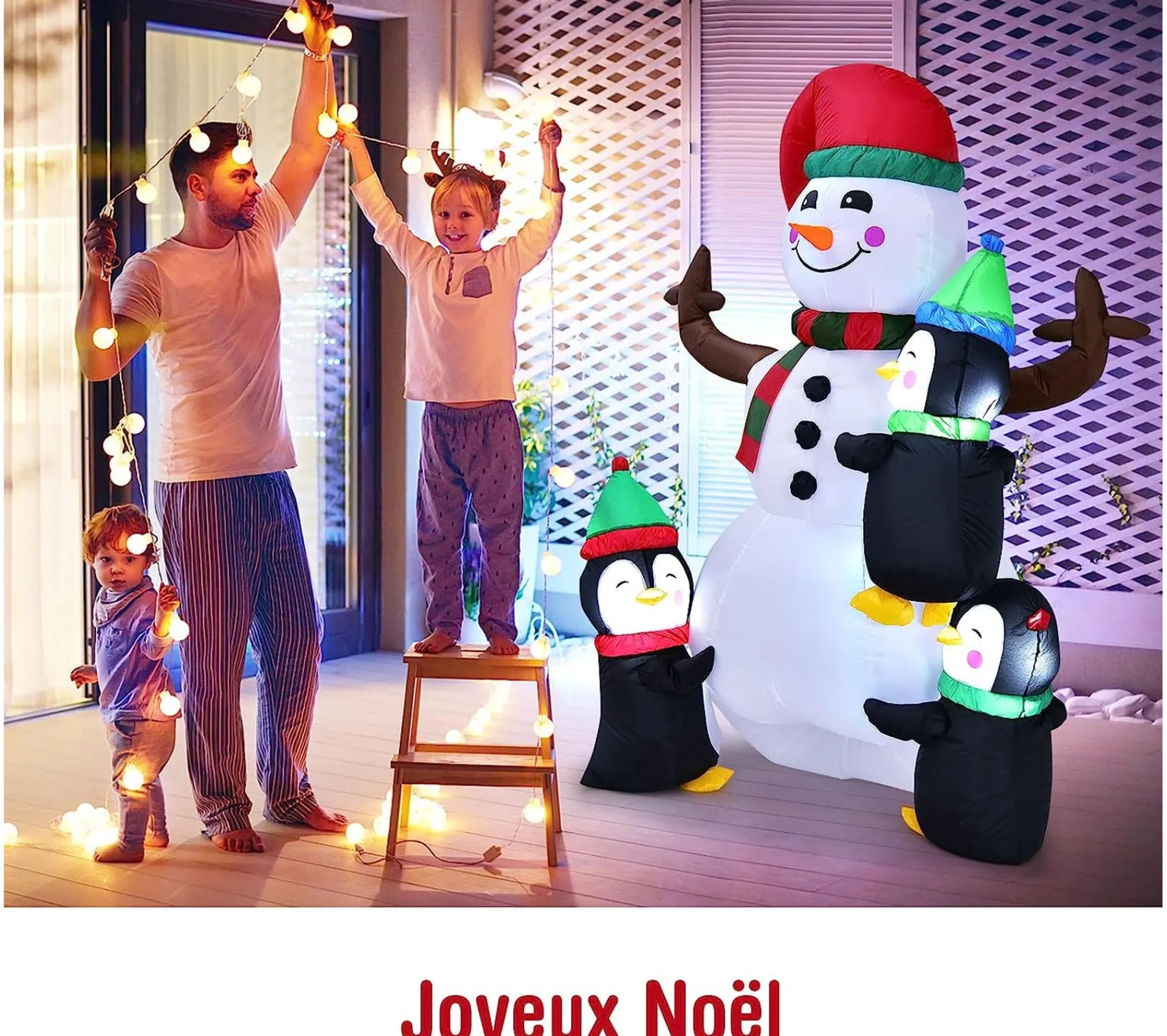 Cheap COSTWAY Bonhomme De Neige Gonflable 1,8M Lumineux A Led Avec 3 Pingouins Sac De Sable Integre 4 Piquets