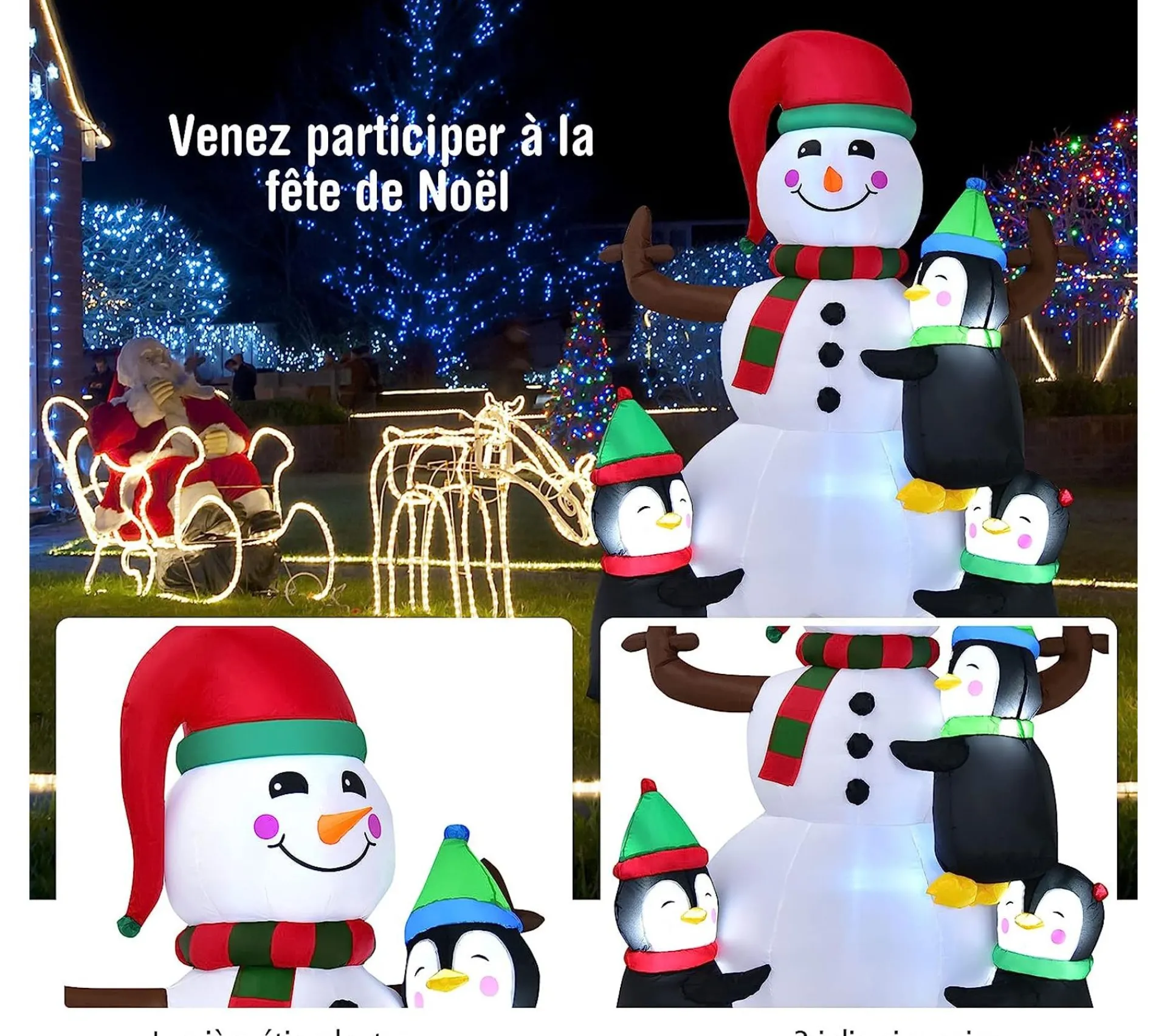Cheap COSTWAY Bonhomme De Neige Gonflable 1,8M Lumineux A Led Avec 3 Pingouins Sac De Sable Integre 4 Piquets