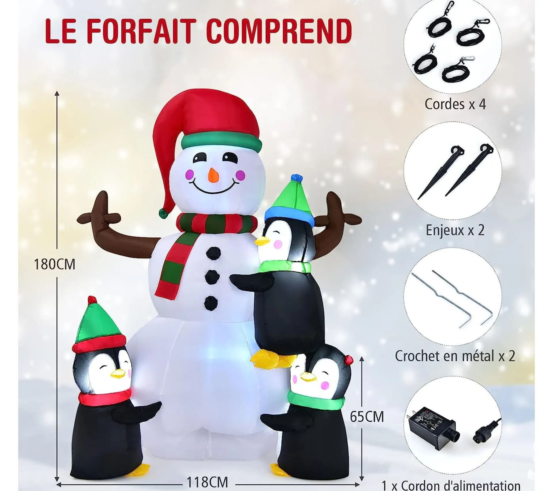 Cheap COSTWAY Bonhomme De Neige Gonflable 1,8M Lumineux A Led Avec 3 Pingouins Sac De Sable Integre 4 Piquets