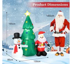 New COSTWAY 185Cm Sapin De Noël Gonflable Avec Pere Noël Et Bonhomme De Neige, Décorations De Noël Avec Lumieres