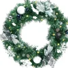 COSTWAY Guirlande Et Boule De Sapin^ Couronne De Noël 50 Cm Avec 30 Lumieres Led Minuterie 6H Boules Flocons De Neige Et Fleurs