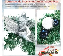 COSTWAY Guirlande Et Boule De Sapin^ Couronne De Noël 50 Cm Avec 30 Lumieres Led Minuterie 6H Boules Flocons De Neige Et Fleurs