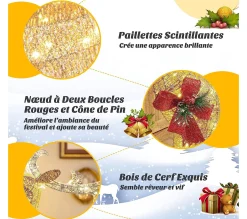 Discount COSTWAY Décoration De Noël Avec 100 Lumieres Blanches Chaudes, Renne Lumineux Avec Traineau, Décoration