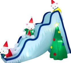 Hot COSTWAY Décoration De Toboggan Gonflable D'Ours Polaire De 200 Cm, Décoration De Noël Avec Lumieres Led