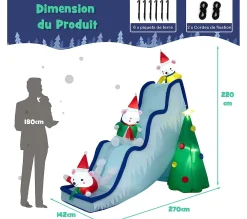 Hot COSTWAY Décoration De Toboggan Gonflable D'Ours Polaire De 200 Cm, Décoration De Noël Avec Lumieres Led