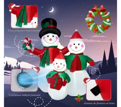 Online COSTWAY Famille De Bonhommes De Neige Gonflable De 190 Cm, Décoration De Noël Gonflable Avec Lumieres Led