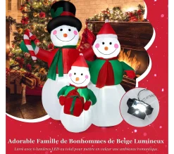 Online COSTWAY Famille De Bonhommes De Neige Gonflable De 190 Cm, Décoration De Noël Gonflable Avec Lumieres Led