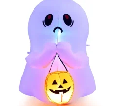 COSTWAY Anniversaire Et Autres Fêtes^ Fant Me Gonflable D'Halloween, Hauteur 120 Cm, Décoration D'Halloween Avec Lumieres Led Et Accessoir
