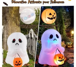 COSTWAY Anniversaire Et Autres Fêtes^ Fant Me Gonflable D'Halloween, Hauteur 120 Cm, Décoration D'Halloween Avec Lumieres Led Et Accessoir