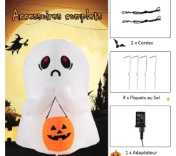 COSTWAY Anniversaire Et Autres Fêtes^ Fant Me Gonflable D'Halloween, Hauteur 120 Cm, Décoration D'Halloween Avec Lumieres Led Et Accessoir