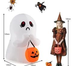 COSTWAY Anniversaire Et Autres Fêtes^ Fant Me Gonflable D'Halloween, Hauteur 120 Cm, Décoration D'Halloween Avec Lumieres Led Et Accessoir