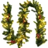 COSTWAY Guirlande Et Boule De Sapin^ Guirlande De Noël Décorative 270 Cm Avec 100 Lumieres Led Pre-Installees Baies Rouges Minuterie Pomm