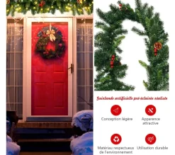 COSTWAY Guirlande Et Boule De Sapin^ Guirlande De Noël Décorative 270 Cm Avec 100 Lumieres Led Pre-Installees Baies Rouges Minuterie Pomm