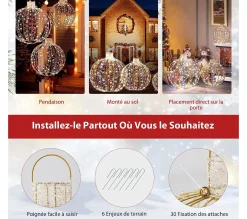 Online COSTWAY Lot De 3 Déco Boules Lumineuses Led De Noël Avec 180 Lumiere Chaude Et 180 Lumiere Blanche