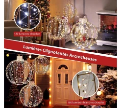 Online COSTWAY Lot De 3 Déco Boules Lumineuses Led De Noël Avec 180 Lumiere Chaude Et 180 Lumiere Blanche