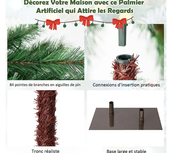 COSTWAY Sapin Et Accessoire^ Lot De 2 Palmier De Noël Artificiel De 107 Et 152 Cm Pre-Illumine Avec 100 Led Lumieres Blanch