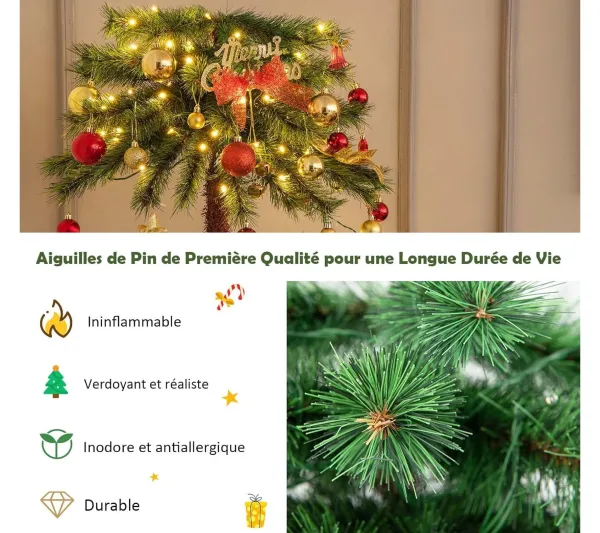 COSTWAY Sapin Et Accessoire^ Lot De 2 Palmier De Noël Artificiel De 107 Et 152 Cm Pre-Illumine Avec 100 Led Lumieres Blanch